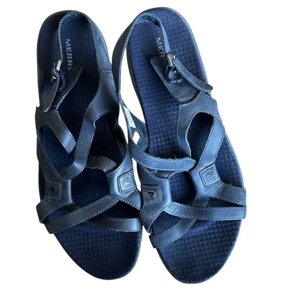 MERRELL Agave Sandals Sz 10 Navy Leather Slingback Strappy Comfort Boho Coastal - Picture 11 of 12